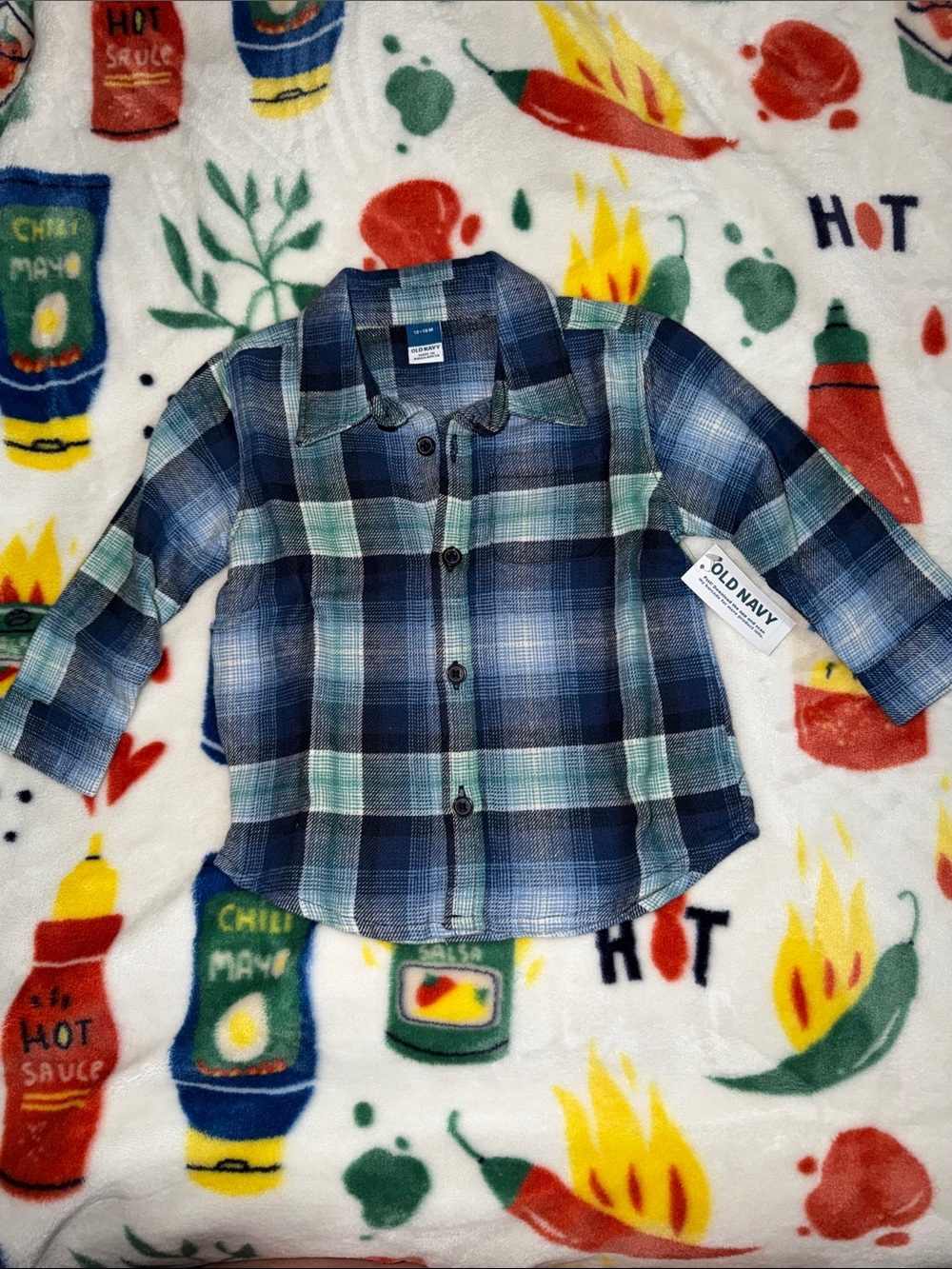 NWT Baby Old Navy Blue and Green Plaid Button-Down Shirt 12-18m